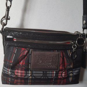 Coach Poppy Plaid Crossbody Bag in Black/Red